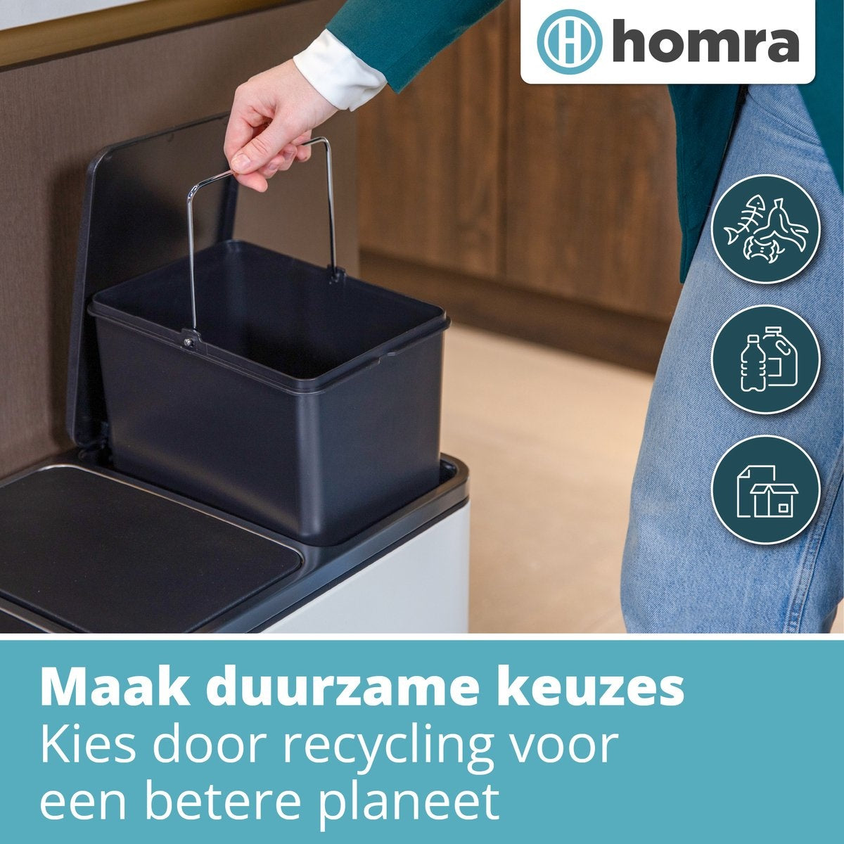 Homra SPARQ Pedaalemmer 3 vakken - 3 x 18 L inhoud - 54 Liter - Crème Wit RVS - Trio Afvalscheiding prullenbak  - 3-vaks Recycle Afvalemmer - Hygiënisch Afval Scheiden - Witte Keuken Vuilbak - Kantoor Prullenbak - Pedaal - Afvalscheidingsprullenbak