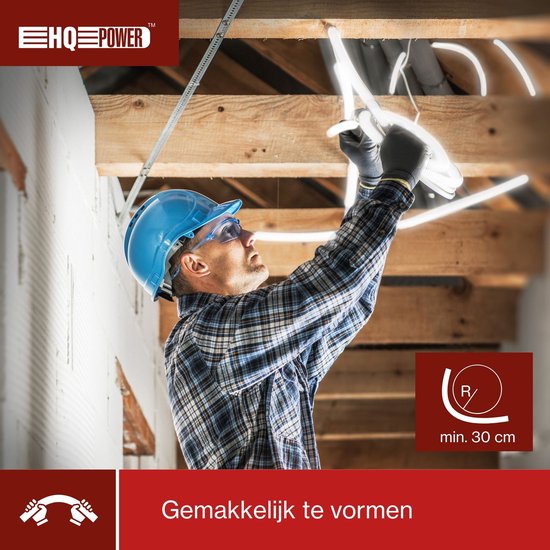 HQ-Power Flexibele led-lichtslang op haspel, 6500 °K, 2850 lm, perfect voor het verlichten van bouwwerven, traphallen, liftschachten enz., geschikt voor gebruik binnen- en buitenshuis, 30 m, koud wit