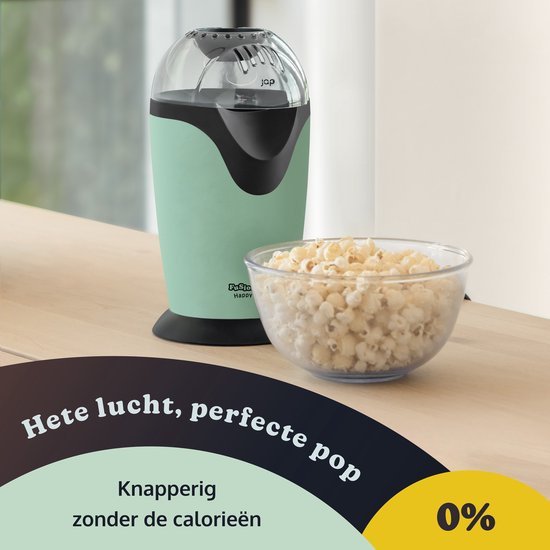 JAP Appliances Happy Pops - Retro popcornmachine (2-3 personen) 1200W - Inclusief maat- en botersmeltlepel - Klaar binnen 3 minuten - Zonder olie - Groen