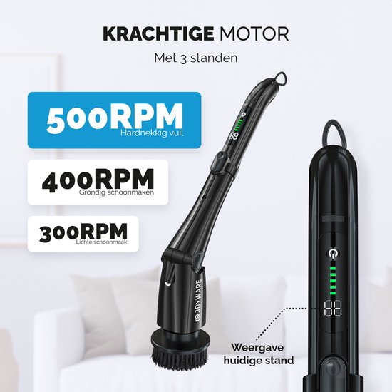 Joyware Elektrische Schoonmaakborstel Pro - Schrobborstel - Schrobber met Steel - Schrobmachine - Poetsmachine - Zwart - 7 Opzetstukken