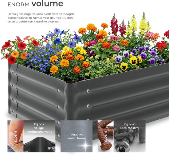 tectake® Verhoogde Plantenbak - 80 x 60 x 30 cm - 130 L - Plantenbakken voor Buiten - Kweekbak - Moestuinbak - Verzinkt Staal - Open Bodem - Kruidentuin - Tuinbak - Ergonomisch