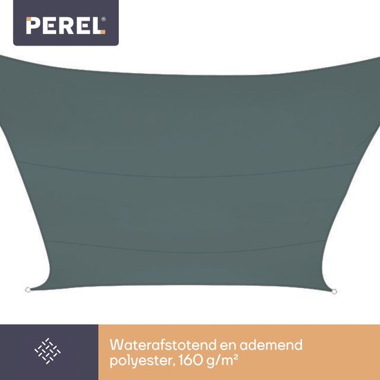 Perel Schaduwdoek, waterafstotend, 5 x 5 m, 160 g/m², polyester, vierkant, groengrijs