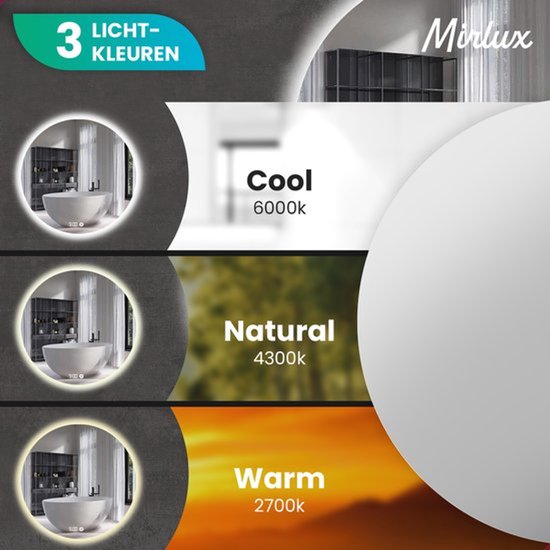 Mirlux Badkamerspiegel met LED Verlichting & Verwarming – Wandspiegel Rond – Anti Condens Douchespiegel - 80CM