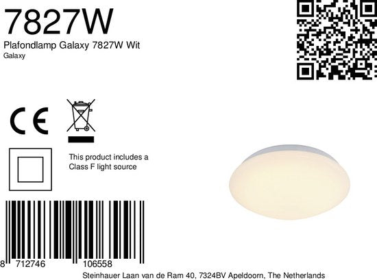 Plafondlamp Galaxy 7827W Wit 2700 Kelvin - Kunststof/Metaal - Modern - Mexlite, Geschikt voor Badkamers (IP44)