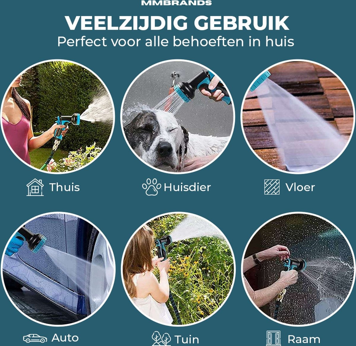 MM Brands Flexibele Tuinslang tot 15m - 10 sproeistanden - Zwart en Blauw