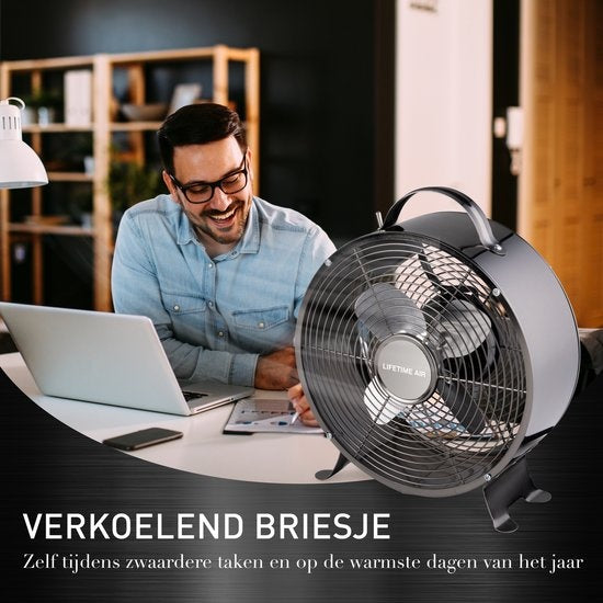 Lifetime Air Tafelventilator - 230V - Bureau Ventilator 20CM - 2 Snelheden - Zwart