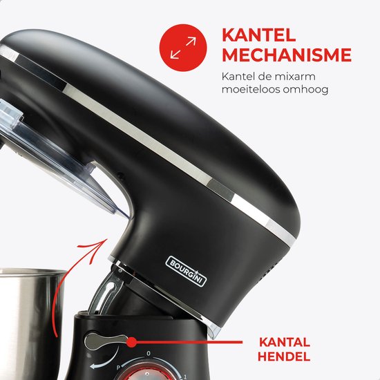 Bourgini Kitchen Chef Plus - XL Keukenmachine - 6.2L mengkom - Keukenrobot - 3 Accessoires - Keukenmixer - 1.2kg pizza/brooddeeg kneden