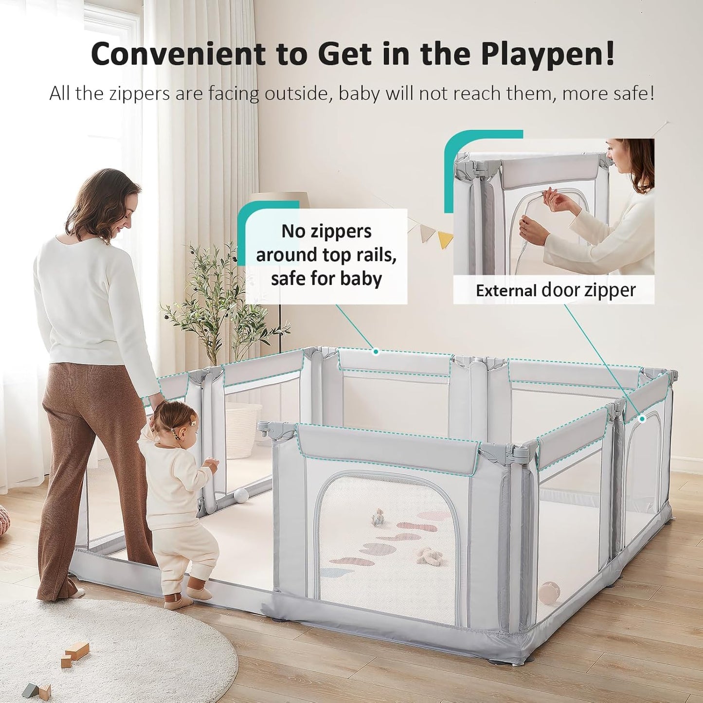 Dora Dotey Babybox Lichtgrijs - 8 Panelen - 200 x 180 x 69 cm - Opvouwbaar