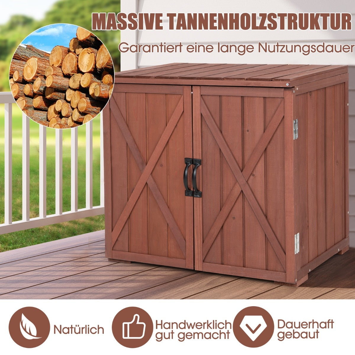 Coast Tuinbox - Opbergbox voor Tuin - Incl Dubbele Deuren - Bruin - 77 x 56 x 72 cm