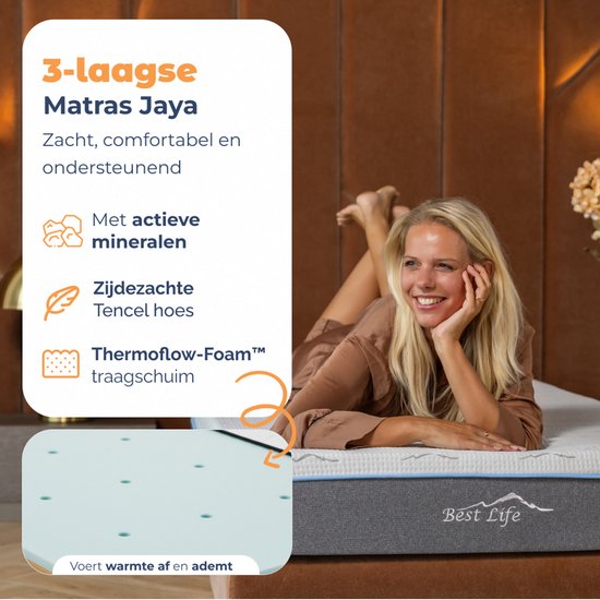 Best Life Matras 90 x 200 cm - Traagschuim & Koudschuim Matras - 18 CM - 3 Lagen