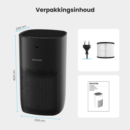 Auronic Luchtreiniger Fresh Pro - Met HEPA 13-filter - 300 m³/u - 65 m² - Koolstoffilter - 3 Standen - Air Purifier - Zwart