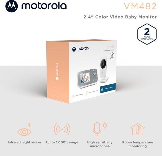 Motorola Nursery Babyfoon - VM482 - Baby Monitor met Camera - Infrarood Nachtvisie - Digitale Zoom - Temperatuurbewaking - Wit