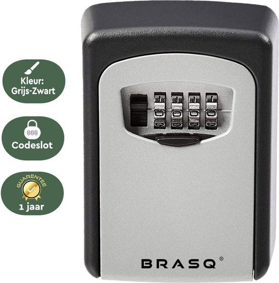 BRASQ Sleutelkluis - Sleutelkastje buiten met code - Kluisje met cijferslot - Sleutelkastje - KC500 - Grijs