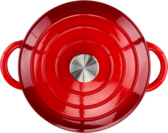 alpina Braadpan Gietijzer met Deksel - Bakpan ⌀ 24 cm - Alle Warmtebronnen - Rood