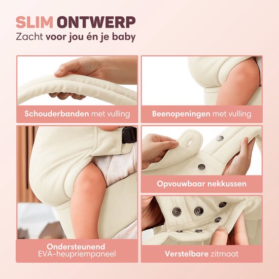 Vulpes Goods® BabyCare - Draagzak – Ergonomische Baby Draagzak 0-36 mnd – Luxe Buikdrager tot 20 kg – OEKO-TEX® Katoen – Handsfree Comfort - Met Rugsteun & M-Positie - Crème