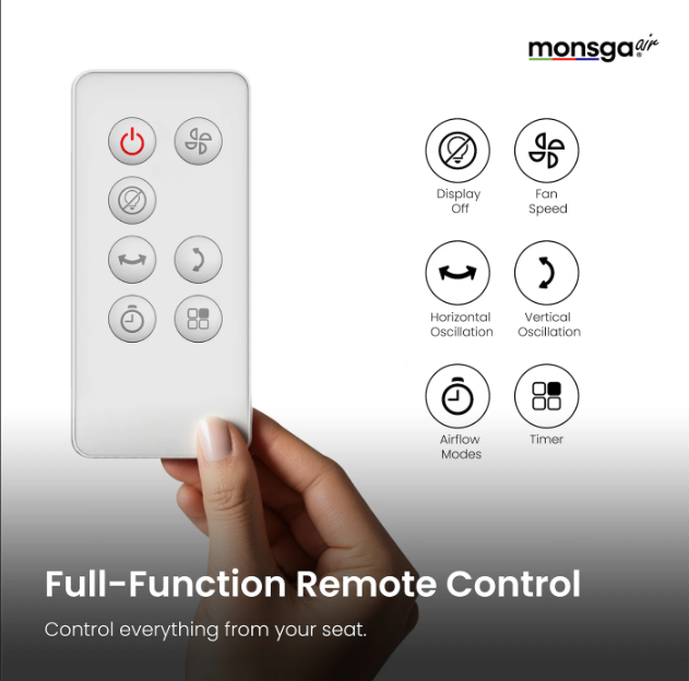 Monsga AC200 Turbotafelventilator - 30 dB Ultrastil - 360° Oscillatie - Afstandsbediening