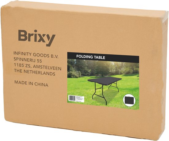Brixy Inklapbare Tafel - Vouwtafel - 180 x 70 x 74 cm - Campingtafel - Tuintafel - Draagbaar - Zwart