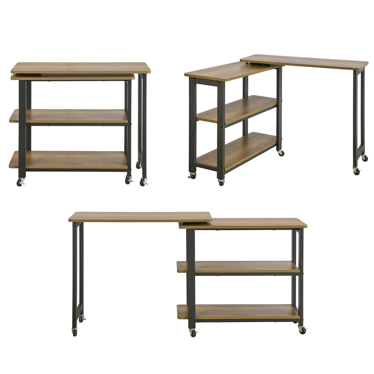 SoBuy Draaibare Bijzettafel met Wielen - 133x30x69 cm
