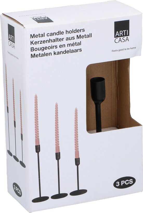 Arti Casa Kandelaars - 3 Stuks - Metaal - Voor Ø2cm Kaarsen - Zwart