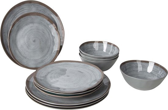 Bo-Camp - Servies - Halo - 12 Stuks - Grijs