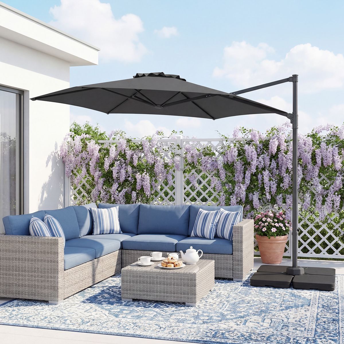 Coast Zweefparasol - 360° draaibaar - met ventilatieopening - beige/grijs - 3 meter