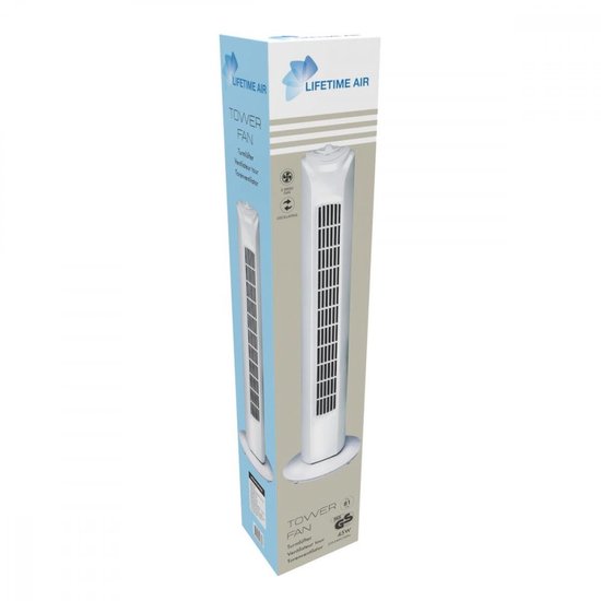 Lifetime Air Torenventilator - Ventilator met 3 Snelheden - Draaibare Ventilator Staand - Vloerventilator 55dB - Perfect voor Slaapkamer en Kantoor - Netstroom Kabel 1,5M - 81 x 22 cm - Wit