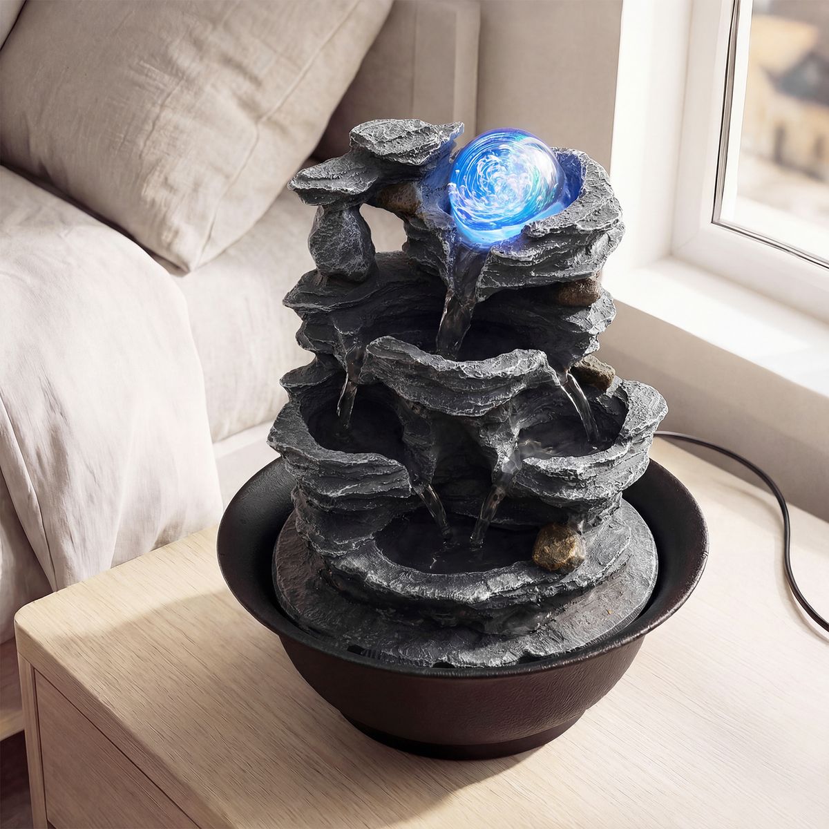 Coast Tafelwaterfontein - Waterval met rotslook - LED-verlichting - Zwart - 21,5 x 26 cm