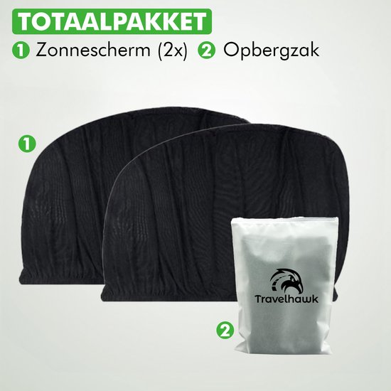 Travelhawk Zonnescherm Auto Baby - 2 Stuks - Zonwering Auto - UV Protectie voor Baby en Kind - Zonwering Zijruiten - Zwart