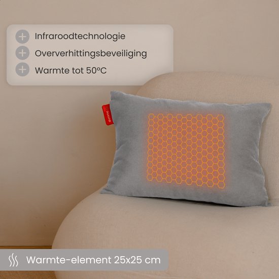 Auronic Warmtekussen - Classic - 45x60 - Draadloos - Oplaadbaar - Elektrisch kussen - Infrarood - Grijs