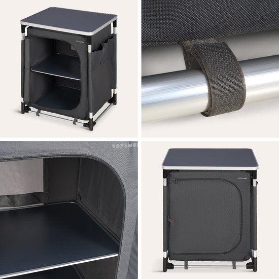 TRVLMORE Campingkast - Campingkeuken - 70KG Draagvermogen - Aluminium Frame - Inklapbaar - Incl. Draagtas - 50x60x72CM - Grijs