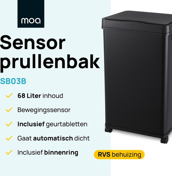 MOA Prullenbak – Sensor – 68 liter – 33 x 45 x 72 cm – Zwart