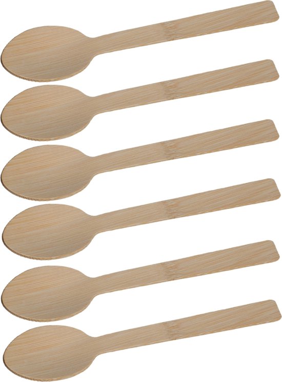 BBQ/verjaardag/camping wegwerp bestek - lepels - 18x - bamboe - 17 cm