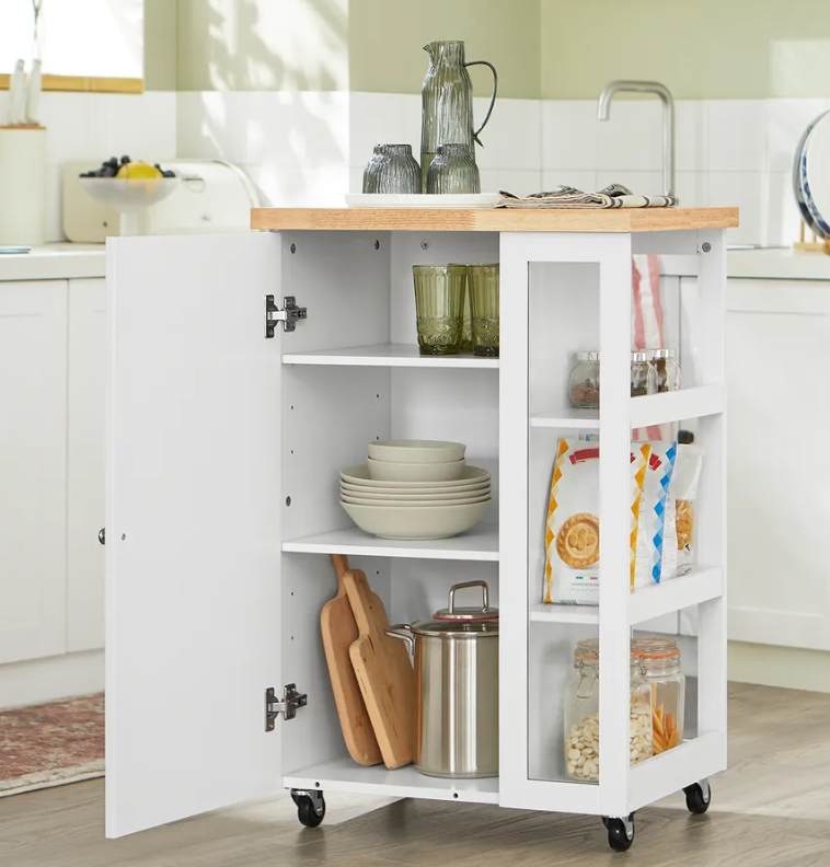 SoBuy - Keukentrolley - 1 Deur & 3 Planken - 60 x 90 x 40 cm - Wit
