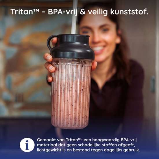 Safecourt Kitchen PureBlend - 1000W Smoothie maker - BPA vrij - inclusief to-go drinkdeksel + rietje- Premium Tritan blendbekers -Zwart
