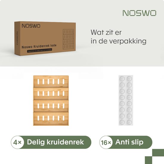 Noswo Kruidenrek Lade - 4 Laags - Voor 28 Kruidenpotjes - RVS - Bamboe
