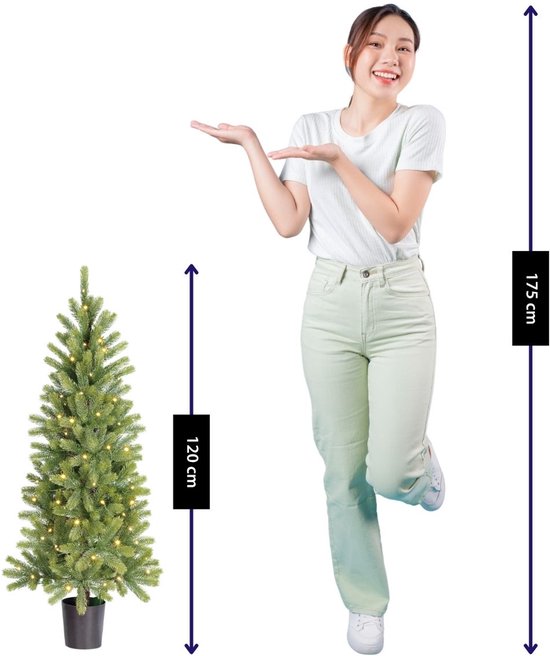 Black Box Trees Nagoya Kunstkerstboom met Verlichting H120 x Ø60 cm - Kerstboom Voor Binnen - Kunstboom met 212 PE Dennentakjes - Slank Model Ø60 cm - Groen