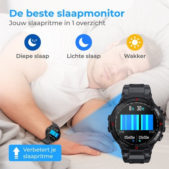 Nuvance - Outdoor Smartwatch - IP67 Waterdicht - Bluetooth Smartwatch voor Dames en Heren - Smartwatches - Sporthorloge met Stappenteller, Calorie Teller, Slaap meter - Geschikt voor alle Smartphones