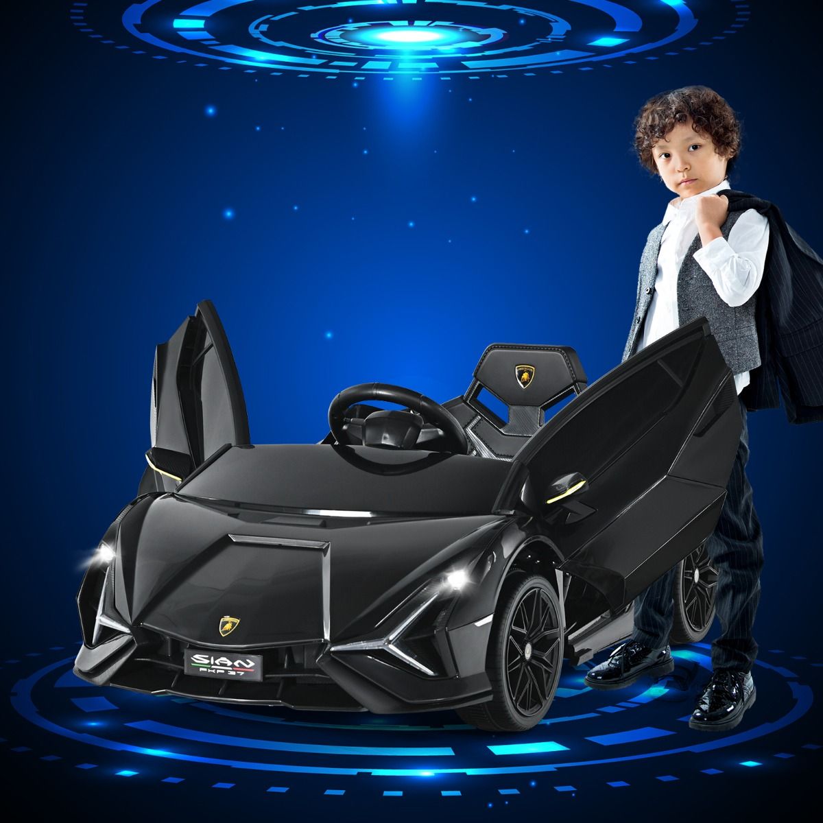 Coast Elektrische Kinderauto - 2,4G afstandsbediening - LED koplampen en muziek - zwart