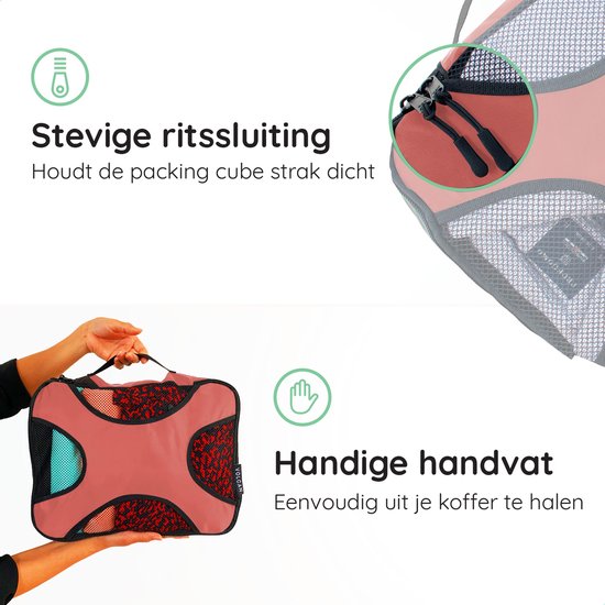 Volcan Inpak Kubussen - Koffer Organizer Set - Rugzak en Koffer - 4 Delig - Reis Kubussen - Roze