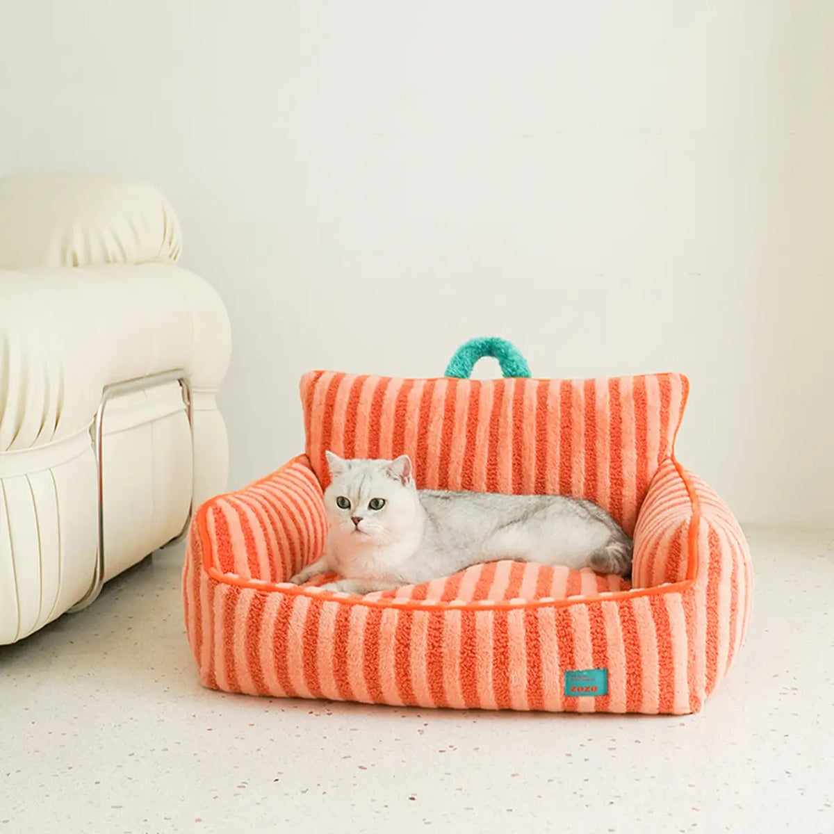ZEZE Gestreept Pluche Huisdierenbed - Basic Oranje - 68 x 53 x 37 cm