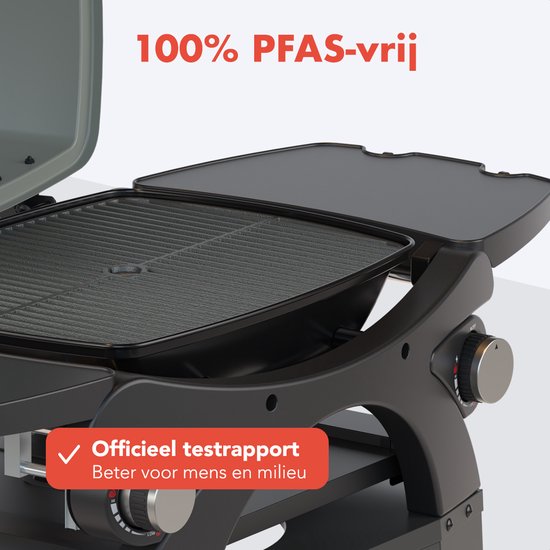 KitchenBrothers Gas BBQ - Staand en Tafelmodel Barbecue - Tafelbarbecue - Anti-aanbaklaag - 37x48 cm Grilloppervlak - Zwart