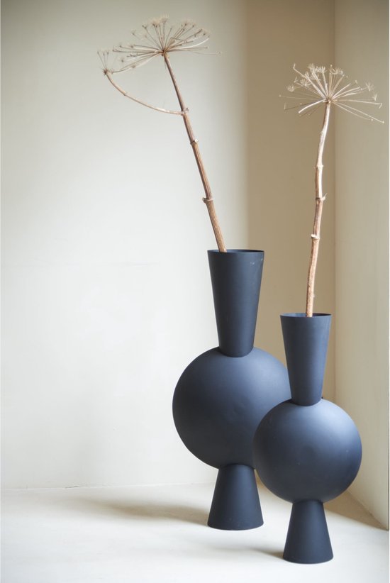 Light & Living Vaas Kavandu - Zwart - 37.5x22x81cm - Metaal - Modern - Bloemenvaas - Woondecoratie - Decoratieve vaas voor woonkamer of slaapkamer