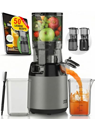 LEBENLANG Slow Juicer - 250W - Grote 130 mm Vulopening - BPA-vrij - Receptenboek - RVS