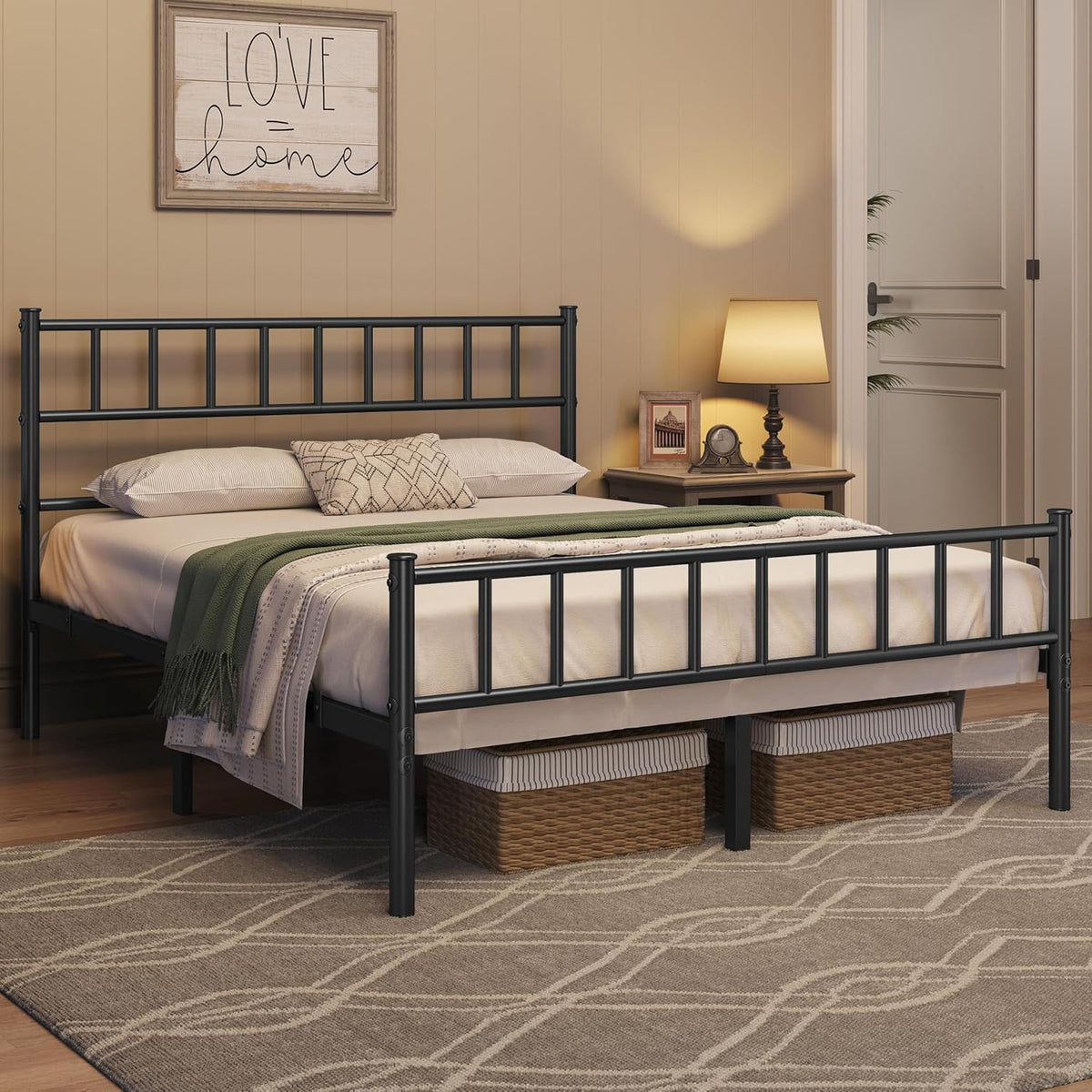 Yaheetech Bedframe 4ft6 - 500 kg - Met Hoofdbord - 32 cm Onderbedopslag - Zwart