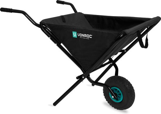 VONROC Opvouwbare kruiwagen – 50 liter – 30 kg. laadvermogen – Ideaal voor het afvoeren van tuinafval