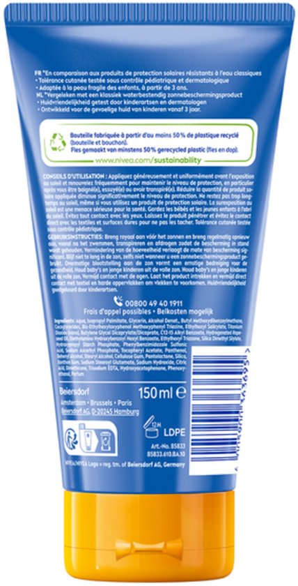 NIVEA SUN Kids Ultra Zonnebrand SPF50 Kinderen - SPF 50+ - Zeer waterproof - Zonnecreme voor Gezicht en Lichaam - 150 ml