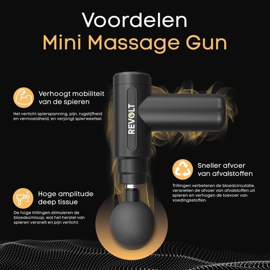 Revolt - Mini Massage Gun - Inclusief 5 Opzetstukken - Inclusief Adapter - 6 Snelheidsstanden - Spierherstel & Spierontspanning