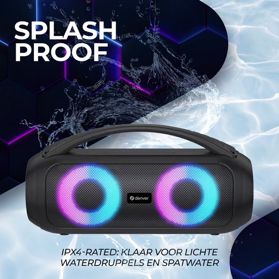 Denver Bluetooth Speaker Draadloos - Lichteffecten - Muziek Box - AUX - TWS Pairing - BTG616