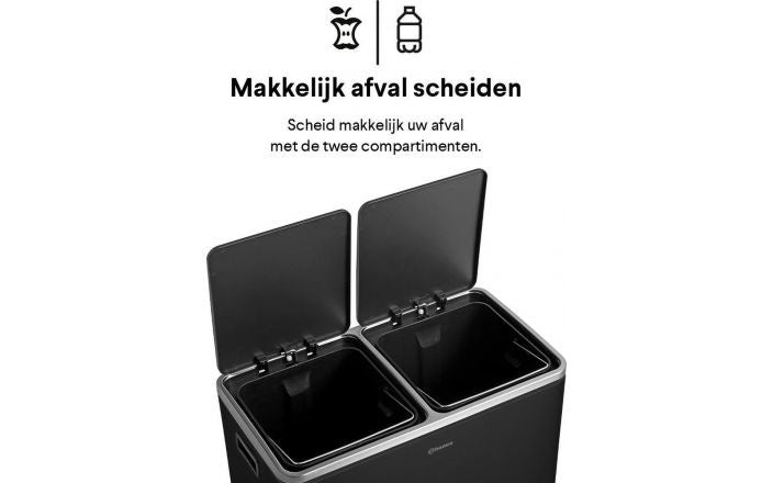 Homra Quickx Prullenbak 60L – Duo Afvalscheiding – Pedaalemmer – Soft Close