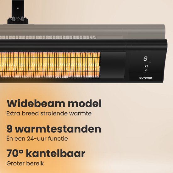 Auronic Terrasverwarmer - XL - Infrarood Verwarming - Elektrisch - 25m2 - 3000W - Afstandsbediening - 9 Standen - Zwart